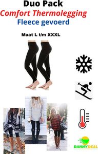 Comfort Thermolegging - Maat L t/m XXXL - Zwart - Ondergoed - Outdoor - Wintersport - Fleece gevoerd