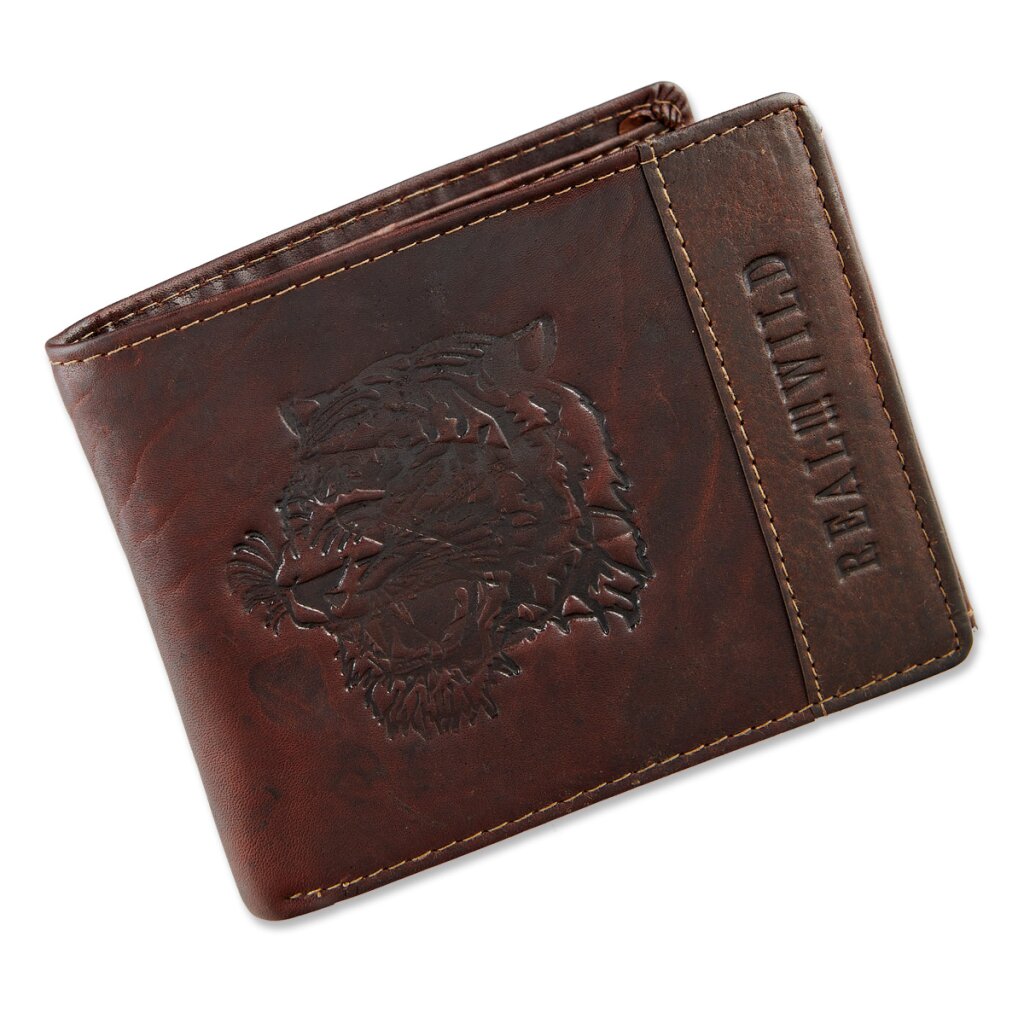 Heren Portemonnee - Buffel Lederen Billfold - Laag model - 13 Pasjes - Cadeautip Heren - Leer - Donkderbruin - Print